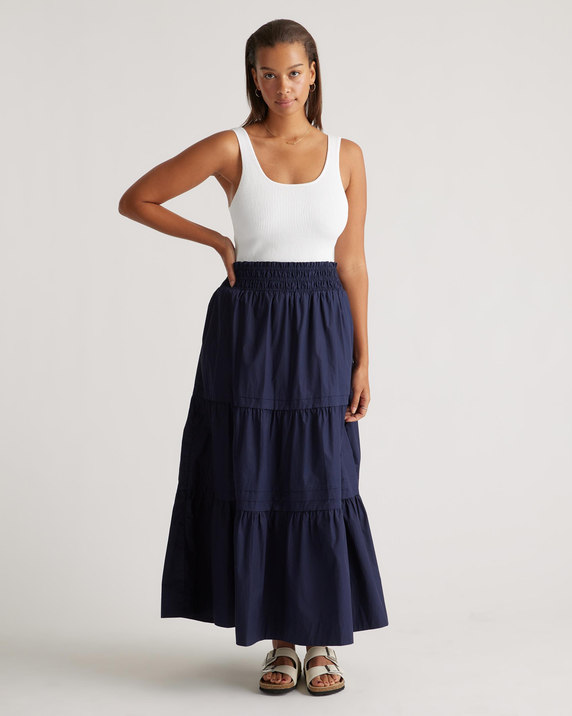 Quince | Women's Poplin Tiered Maxi Skirt Size XS, Organic Cotton Product Image