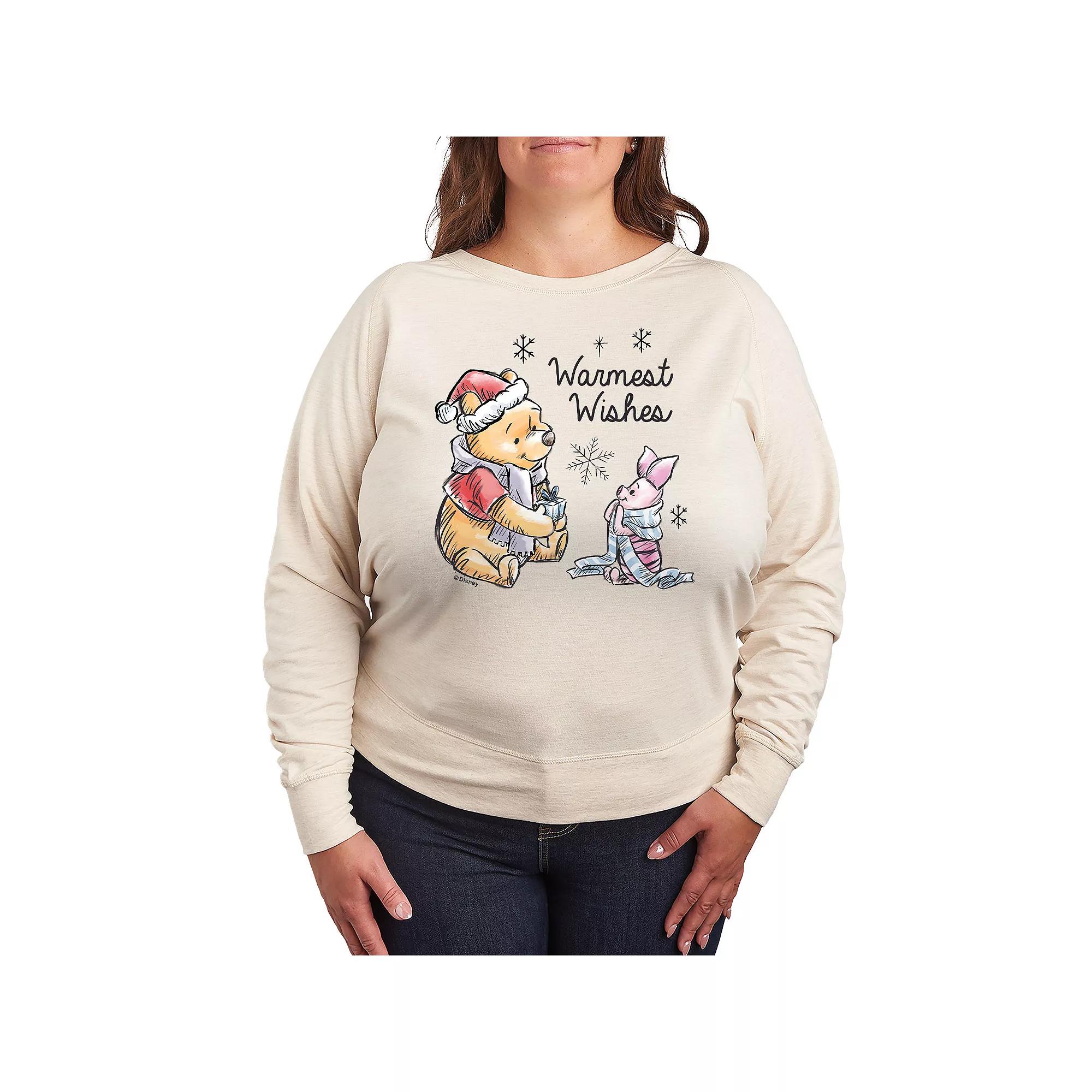 DIsney's Winnie The Pooh Piglet & Pooh Women's Warmest Wishes French Terry Long Sleeve Tee,  Product Image