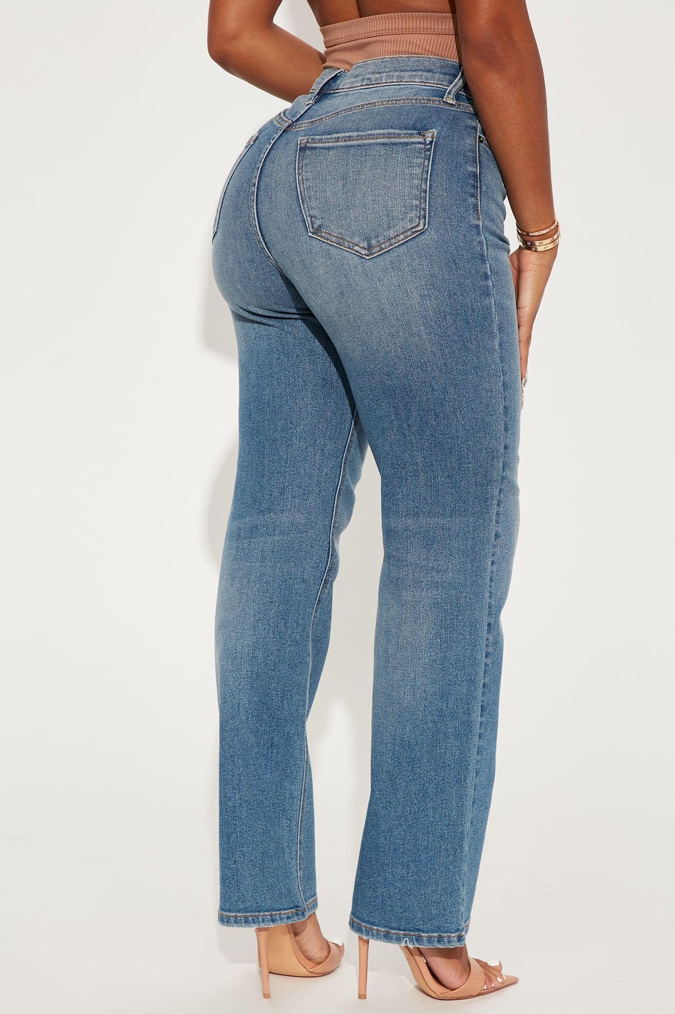 Uptown Stretch High Rise Straight Leg Jeans - Medium Blue Wash Product Image