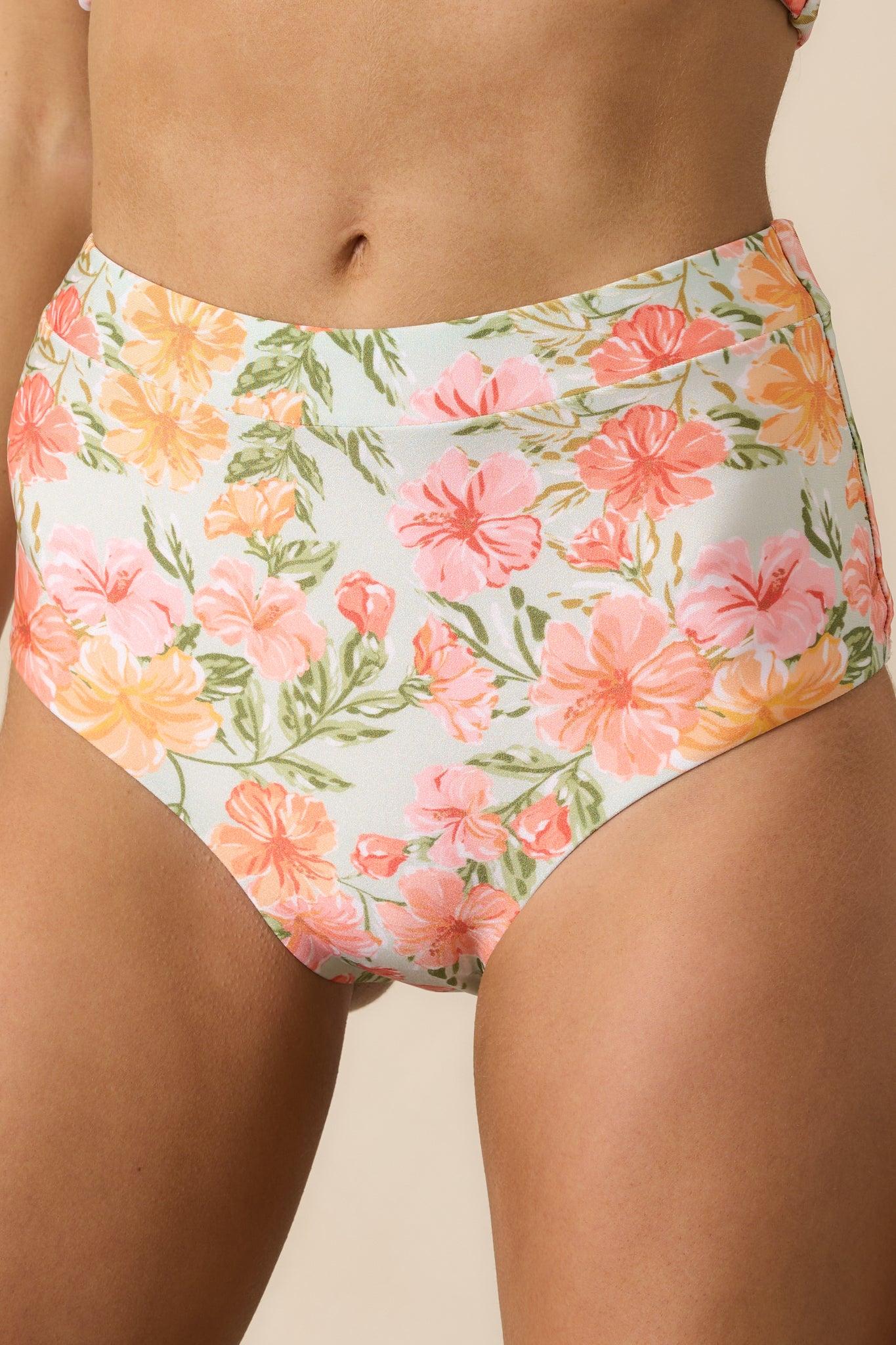 MINKPINK Lorelei Hibiscus Pink Floral High Bikini Bottoms Product Image