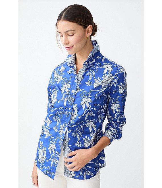 J.McLaughlin Lois Sateen Floral Print Collar Neck Long Sleeve Button Front Shirt Product Image