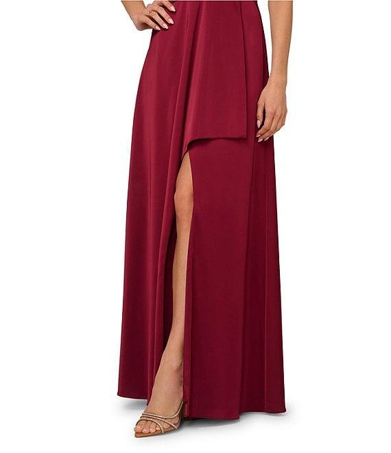 Adrianna by Adrianna Papell Stretch Satin Plunge V-Neck Sleeveless High Low Hem A-Line Gown Product Image