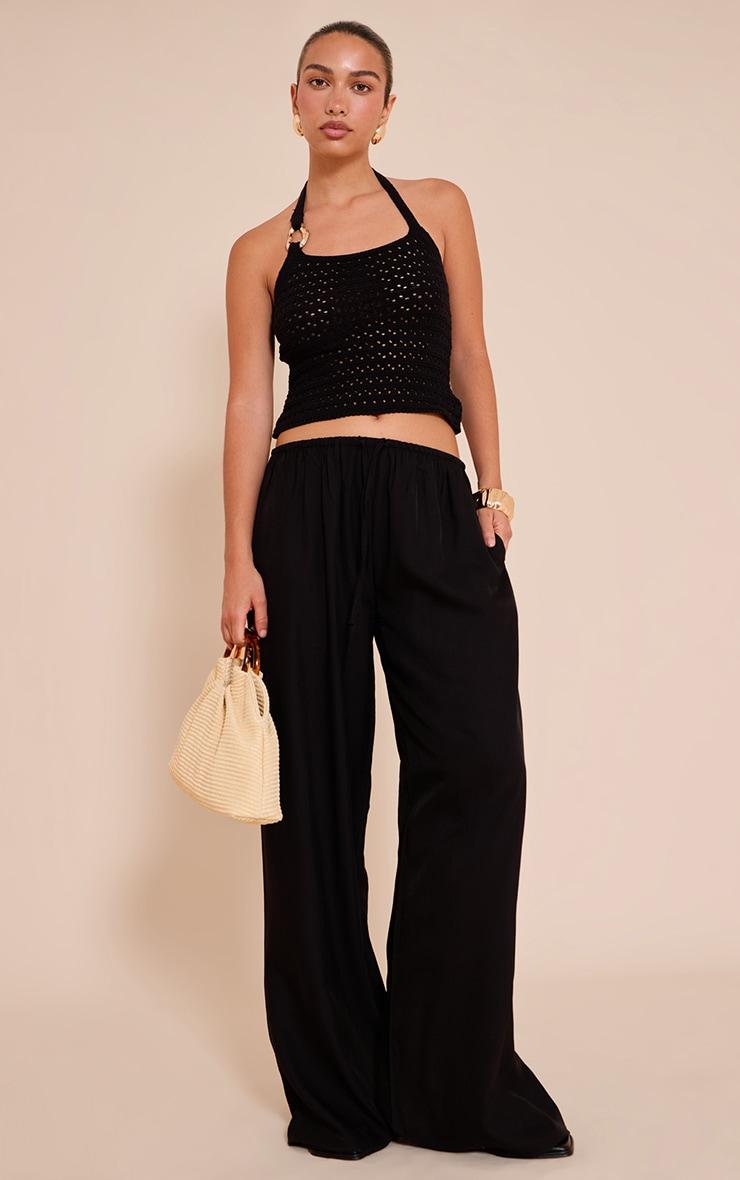 Black Crochet Trim Detail Halter Top Product Image
