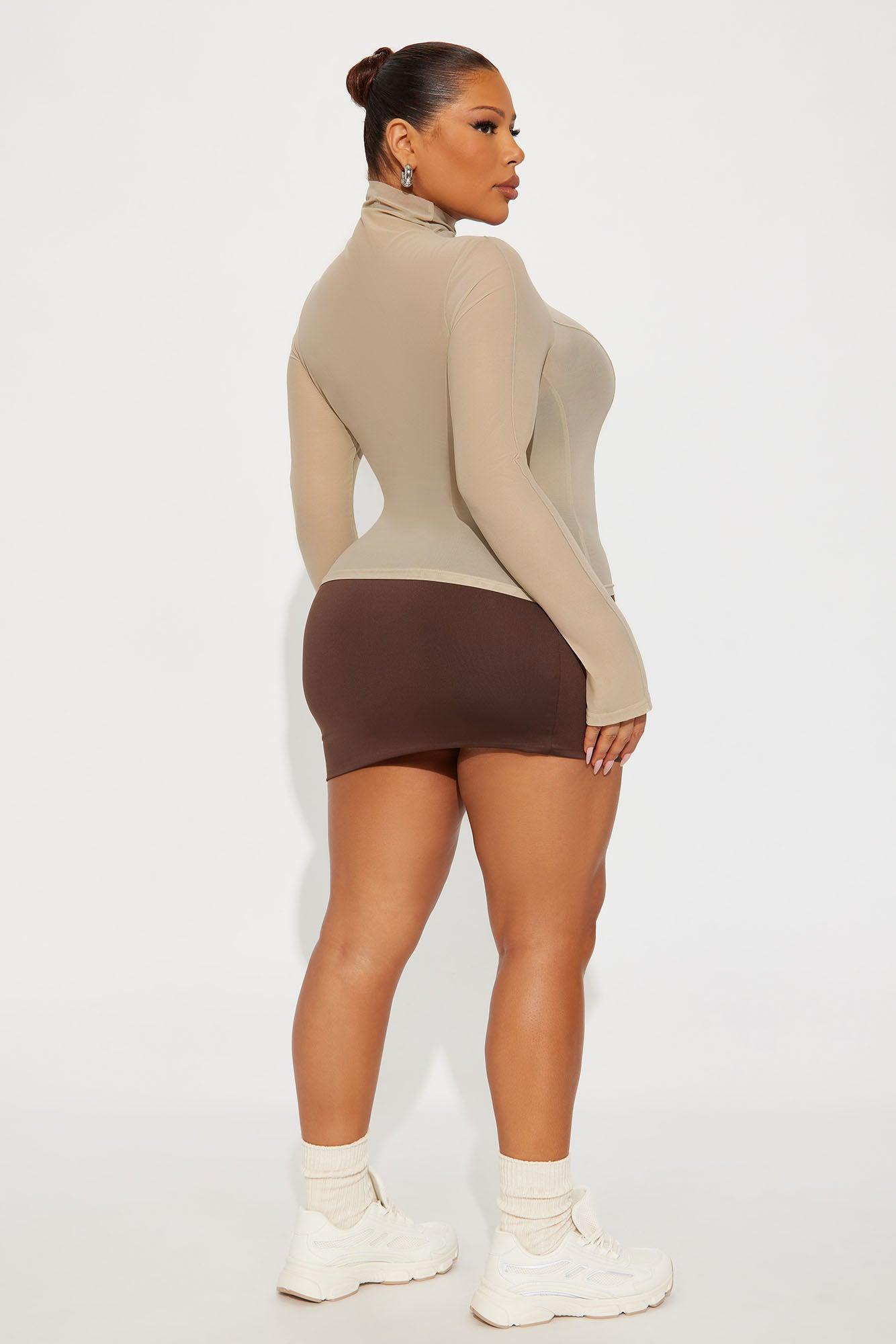 Power Mesh Mock Neck Long Sleeve Top - Stone Female Product Image