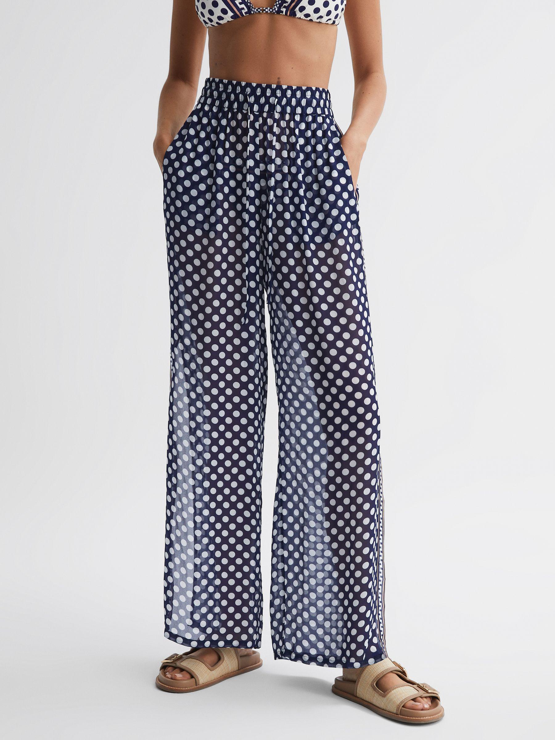Polka Dot Split Hem Trousers in Navy/White Product Image