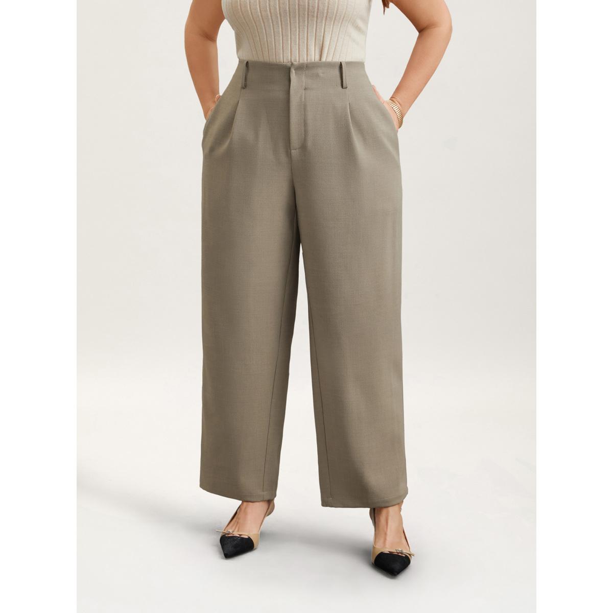Plus Size Pleated Straight-Leg Pants Women Champagne At the Office Straight Leg Mid Rise Work Pants BloomChic 18-20/2X Product Image