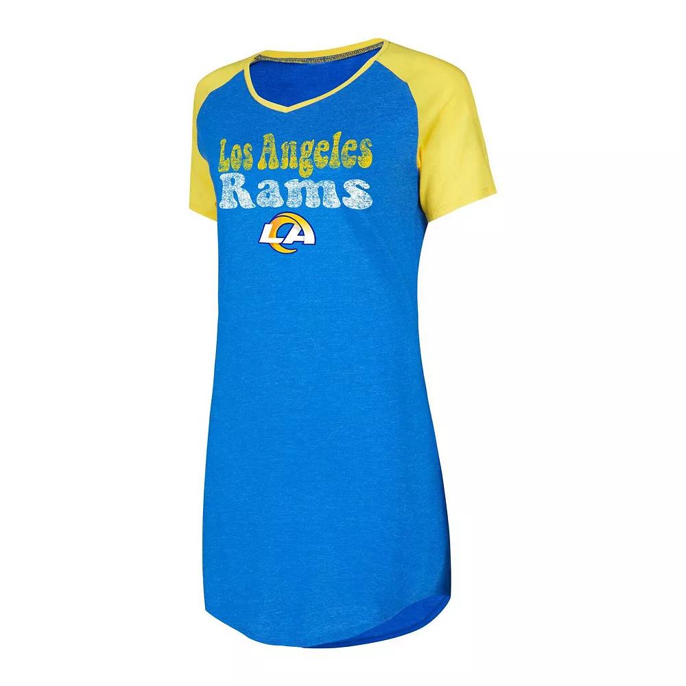 Women's Concepts Sport Royal/Gold Los Angeles Rams Raglan V-Neck Nightshirt, Size: Small, Blue Product Image