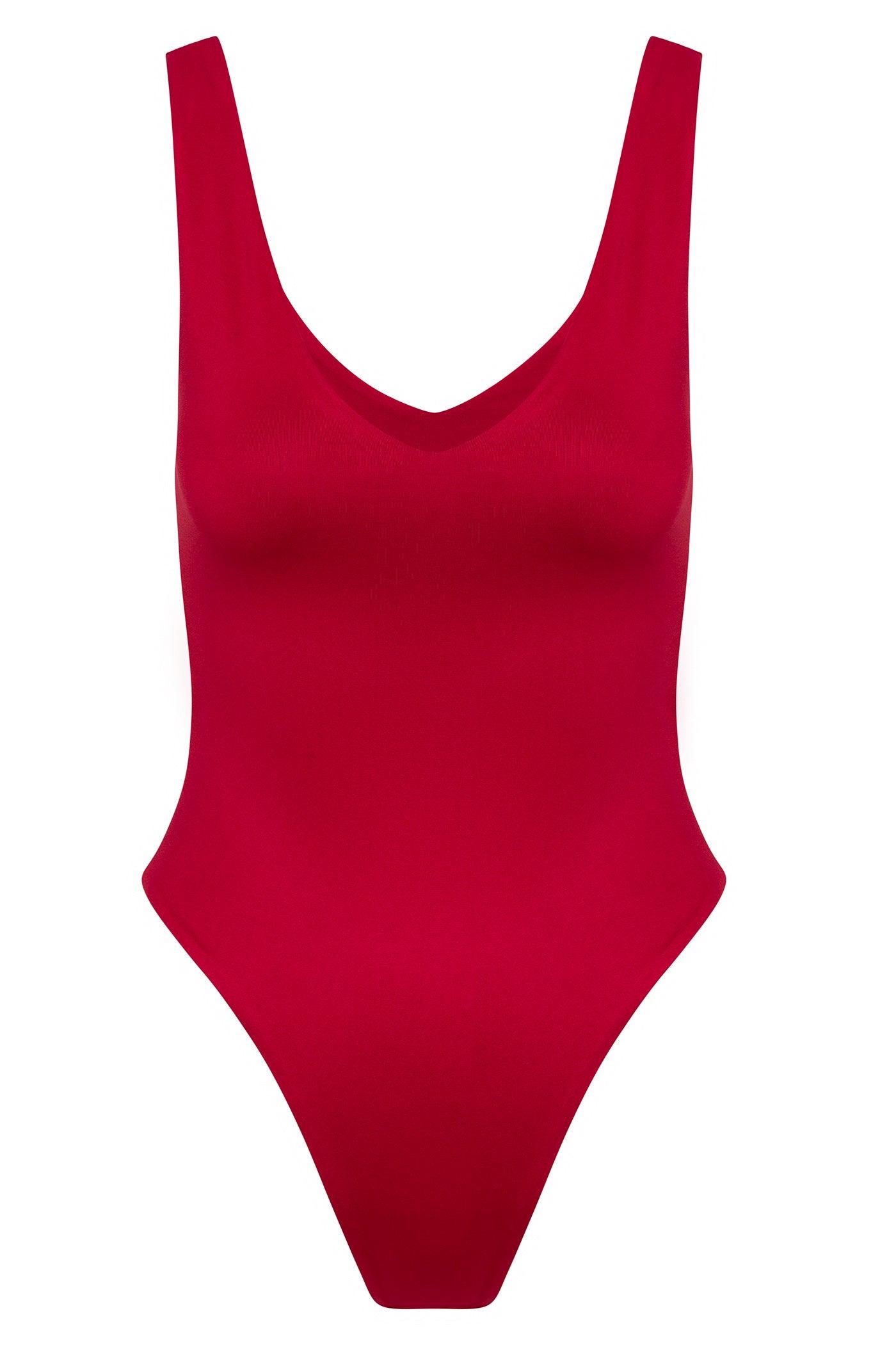 Contour Double Lined V-Neck Bodysuit - Red Female Product Image