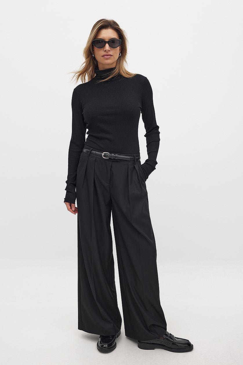 Wide Leg Mid Waist Suit Pants Product Image