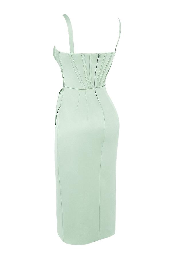 Faye  pistachio satin corset midi dress Product Image