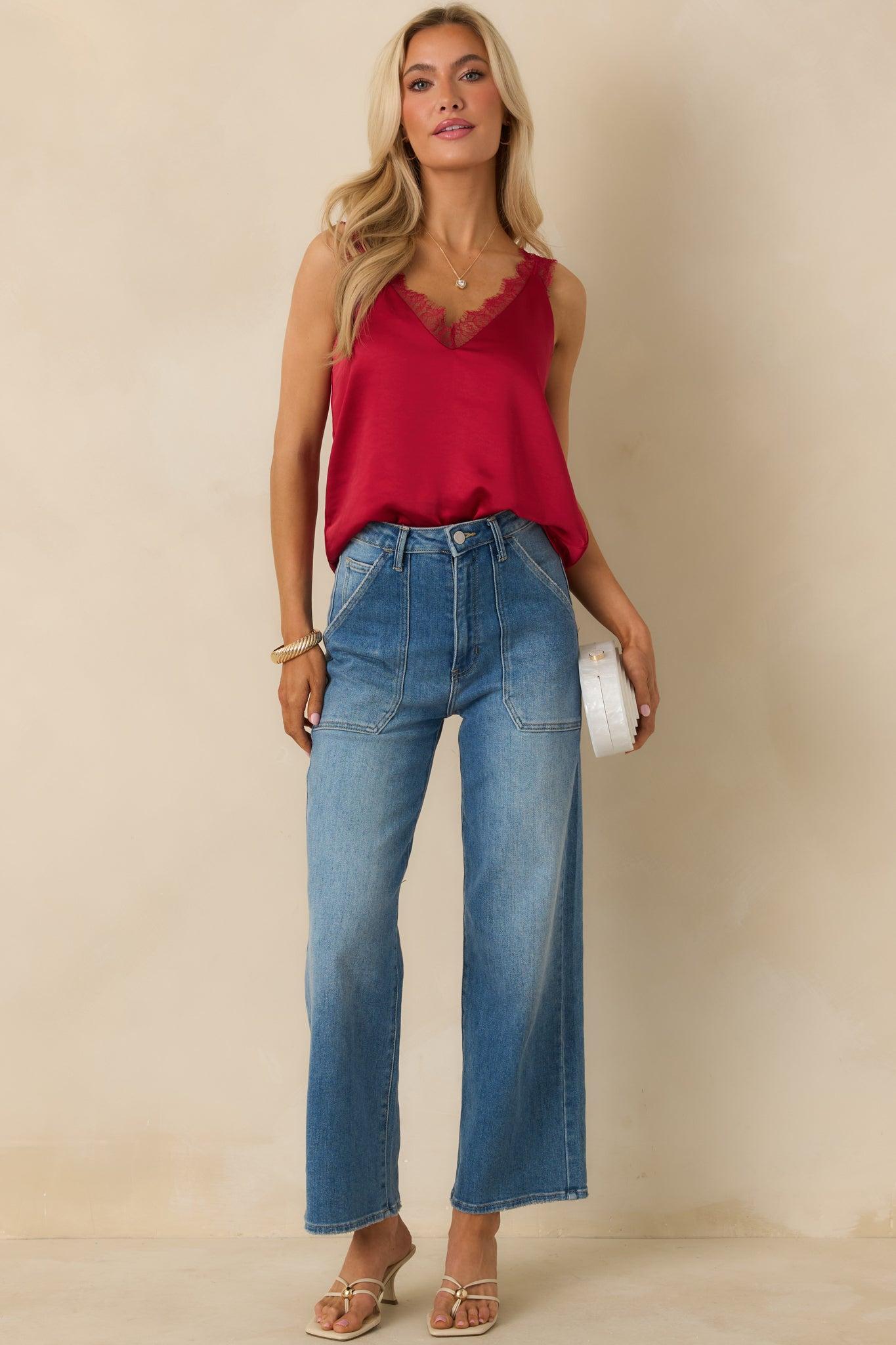 Steal The Show Red Shimmer Lace Trim Cami L / Red Product Image