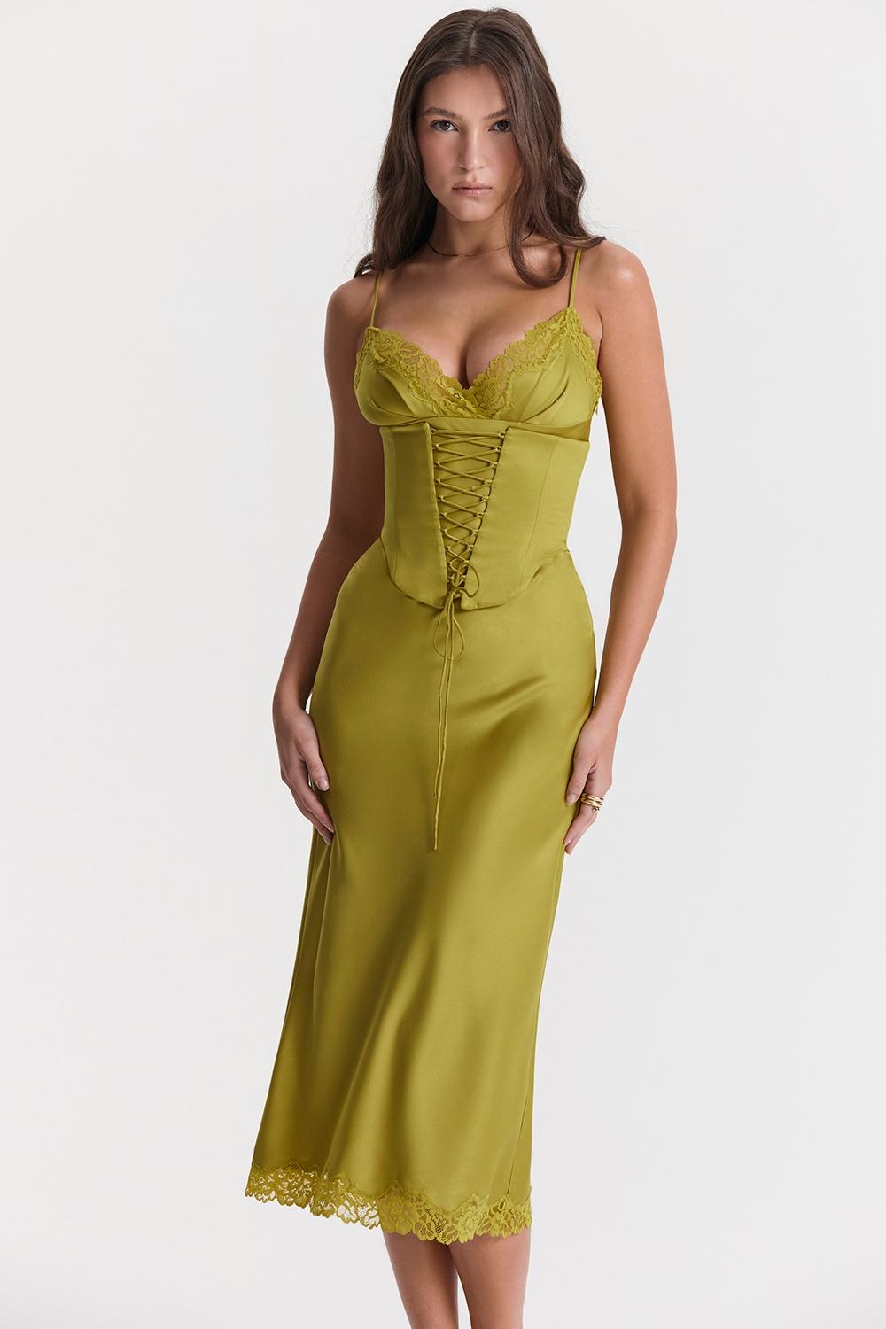 Salma  chartreuse satin slip dress Product Image