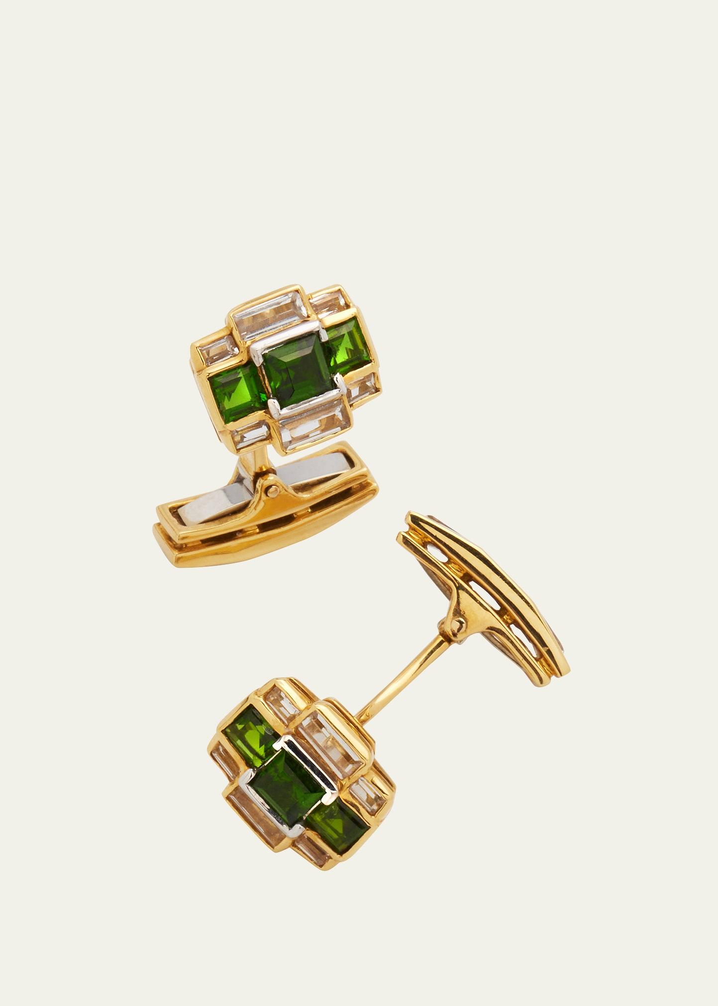 Mens 18K Yellow Gold Chrome Dioxide and Topaz Cufflinks Product Image