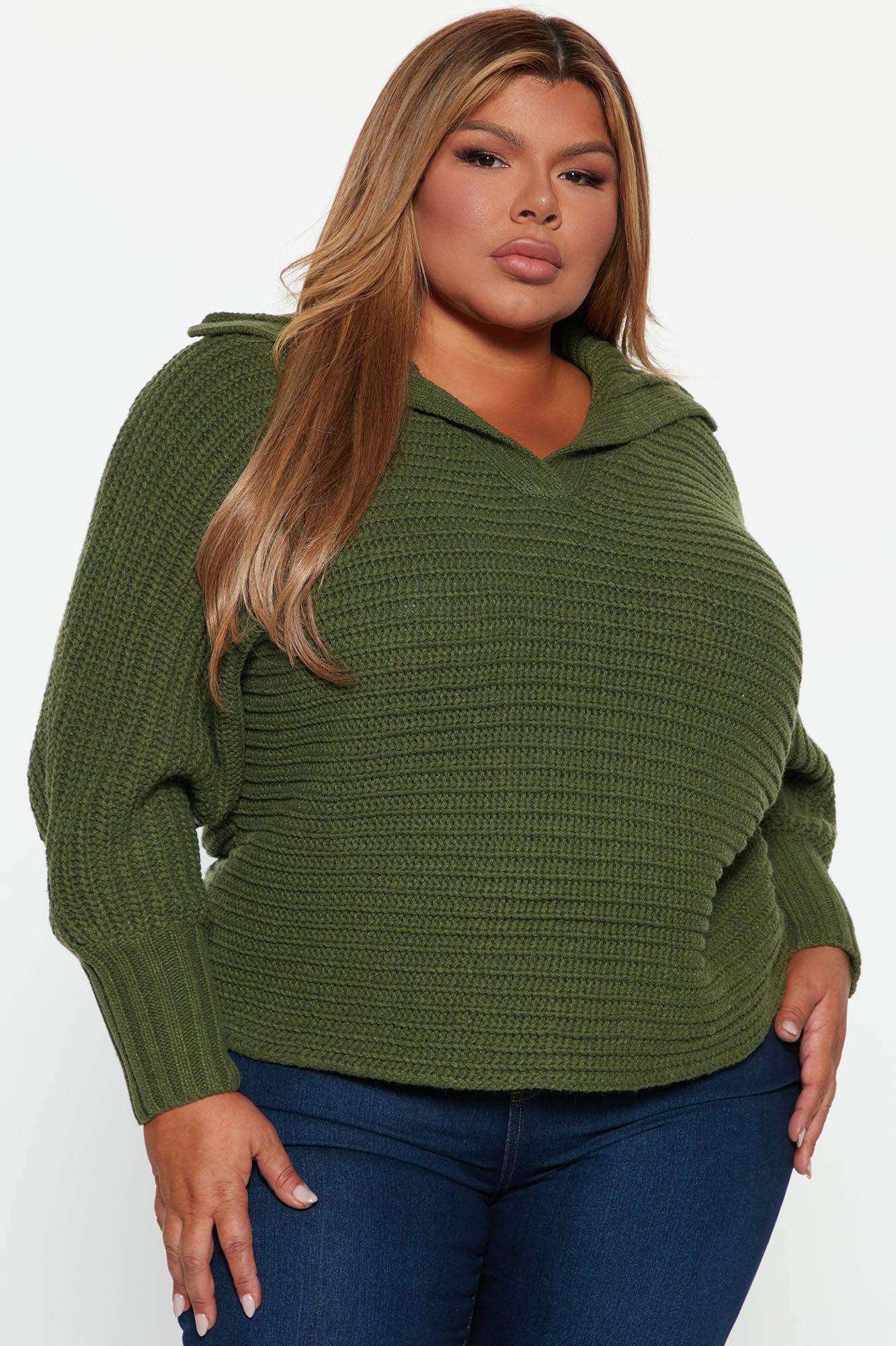 Cozy Rib Knit Collar Polo Sweater - Hunter Product Image