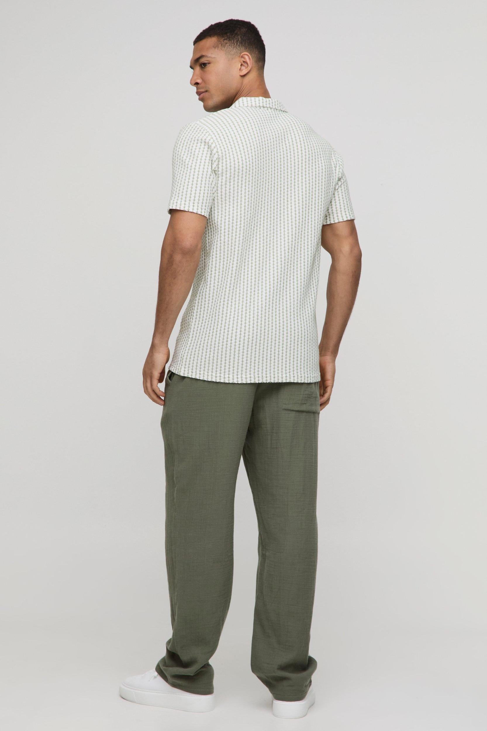 Slim Fit Jacquard Stripe Revere Polo | boohooMAN USA Product Image