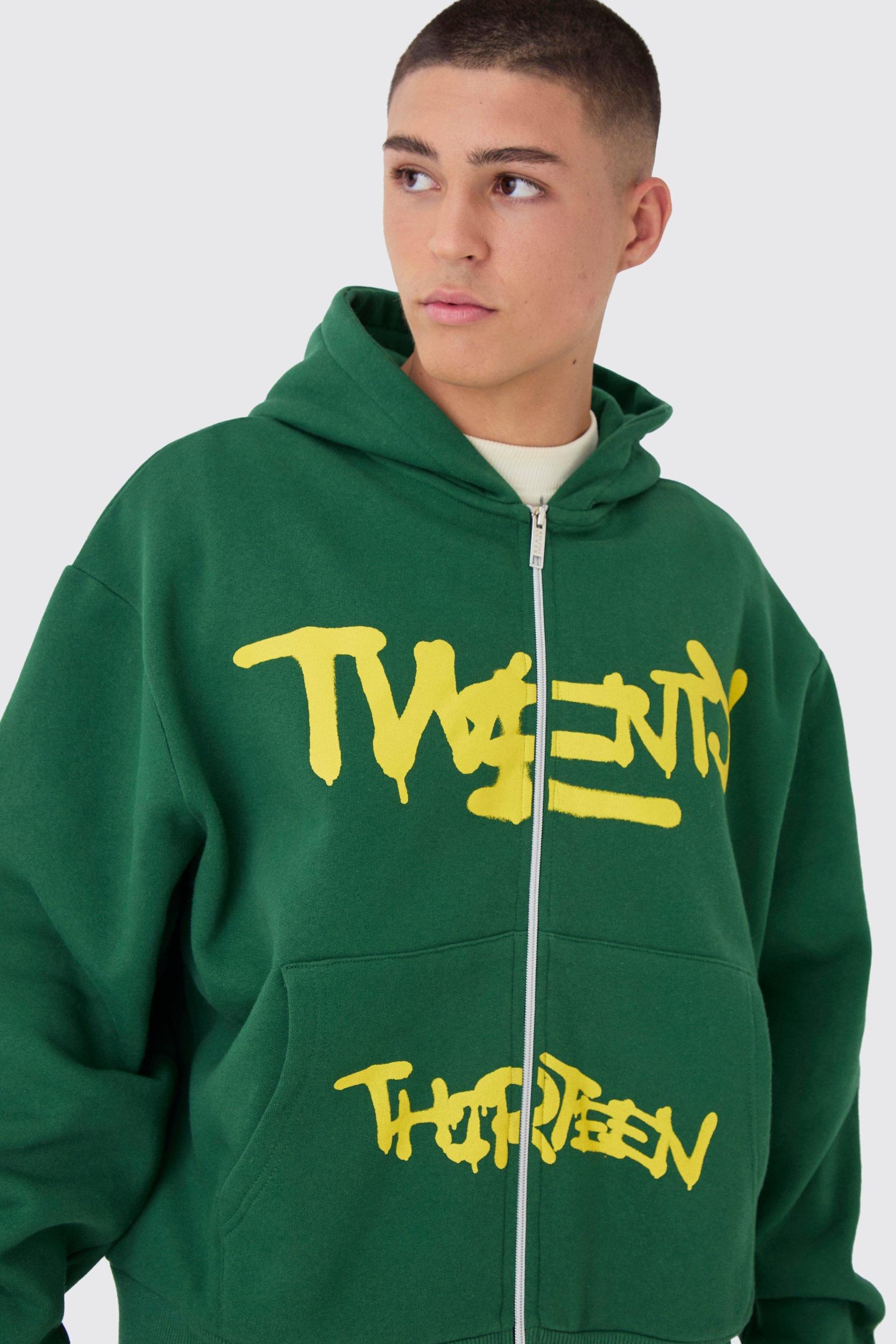 Oversized Boxy Spray Graffiti Print Hoodie | boohooMAN USA Product Image