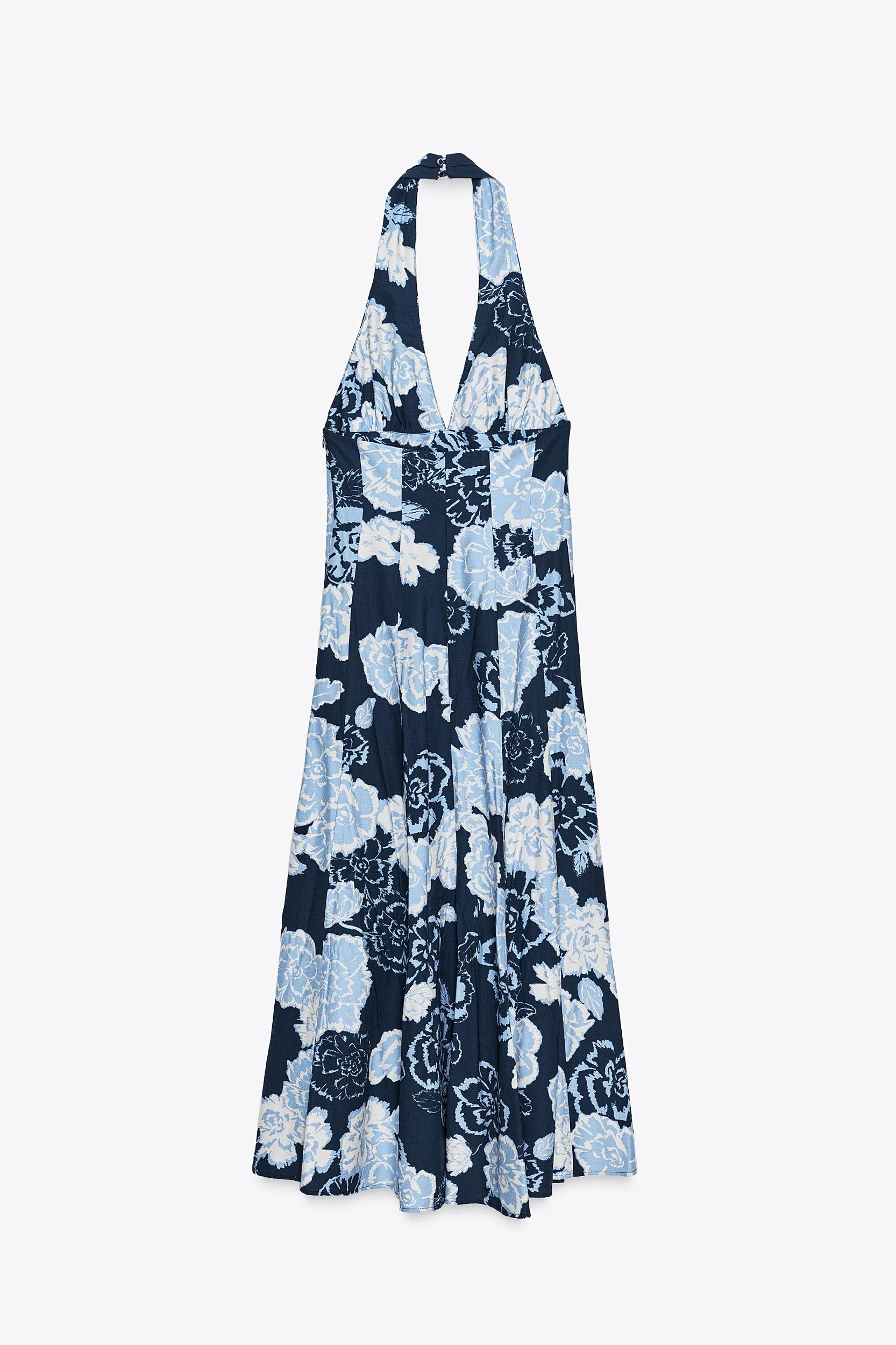 FLORAL PRINT HALTER MIDI DRESS Product Image
