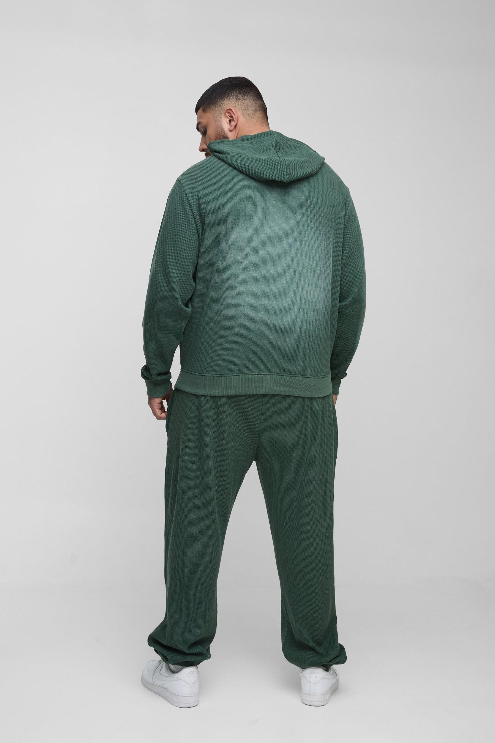 Plus Spray Wash Waffle Graphic Hooded Tracksuit | boohooMAN USA Product Image