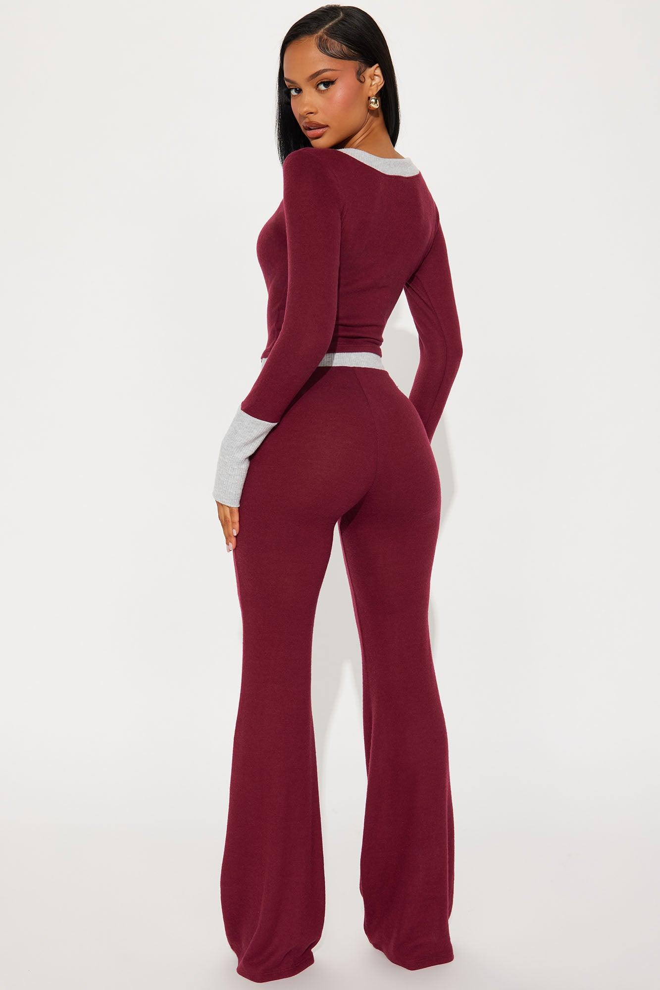 Easy Everyday Flare Pant Set - Burgundy/combo Product Image