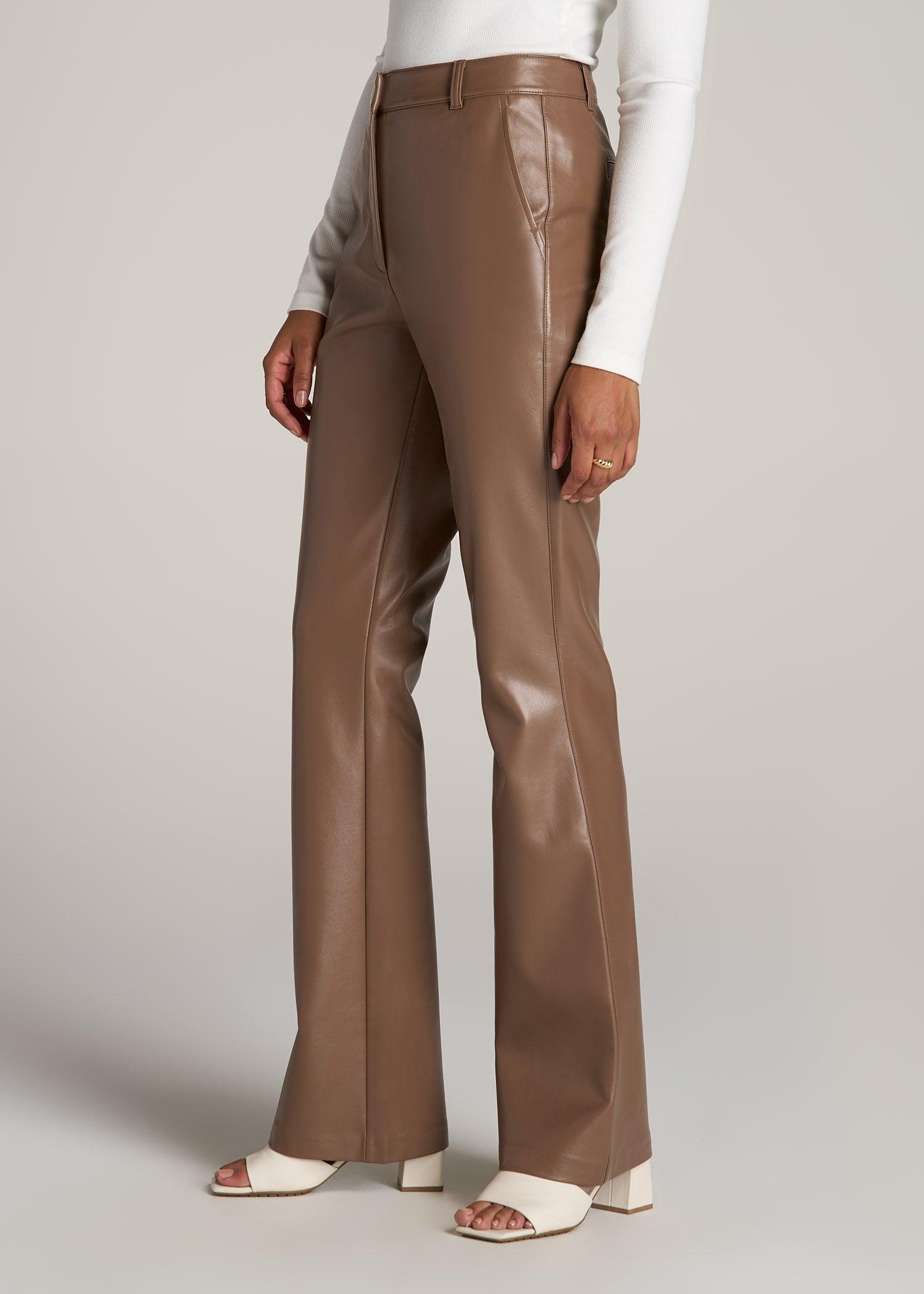 High Rise Flare Faux Leather Pants for Tall Women in Aztec Brown Product Image