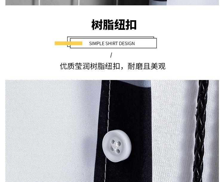 Elbow Sleeve Collared Striped Shirt Product Image