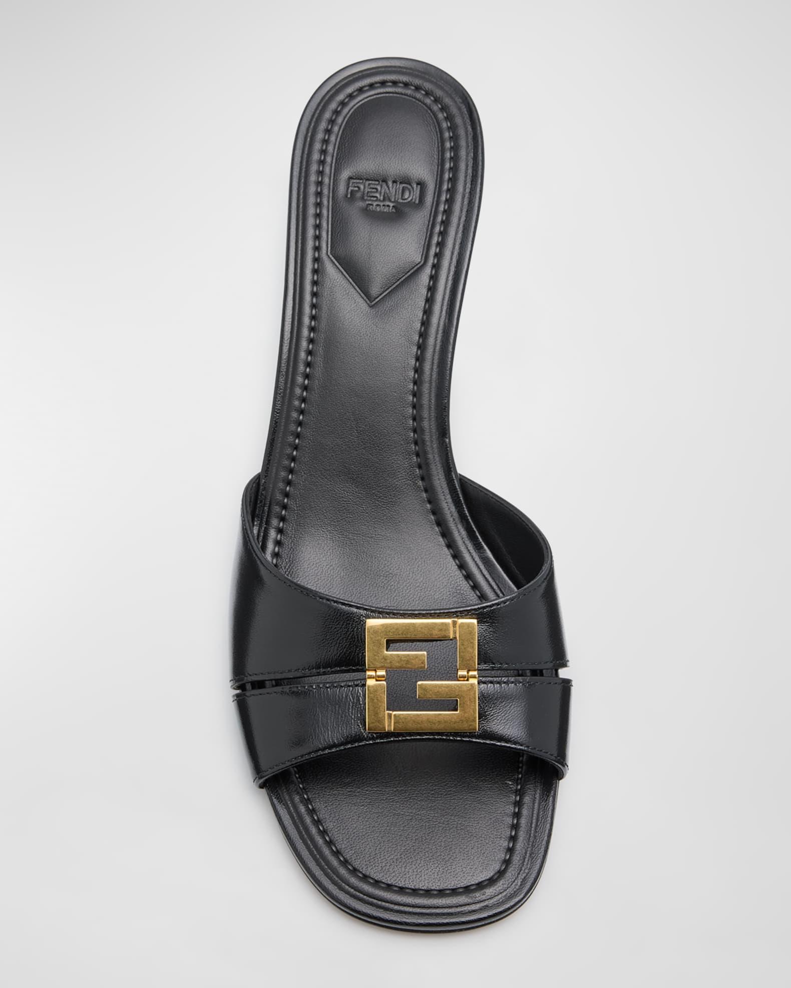 Fold Leather Kitten-Heel Sandals Product Image