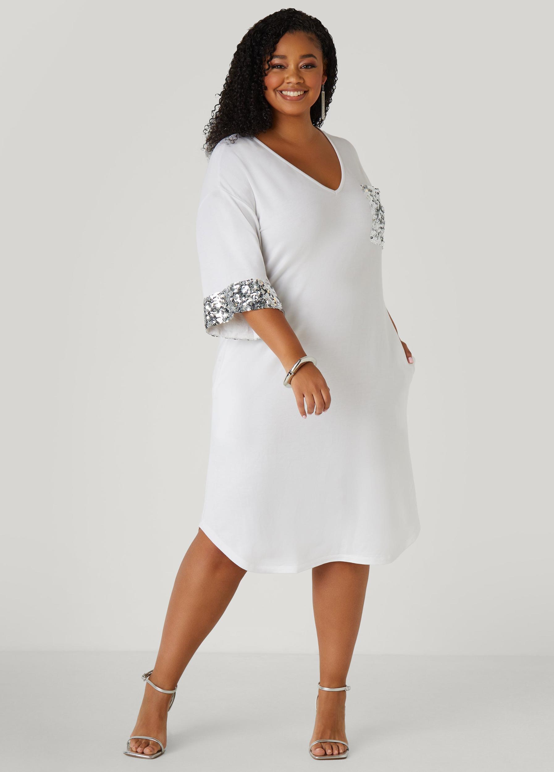 Plus Size Sequined Terry T Shirt Dress Ashley Stewart Product Image