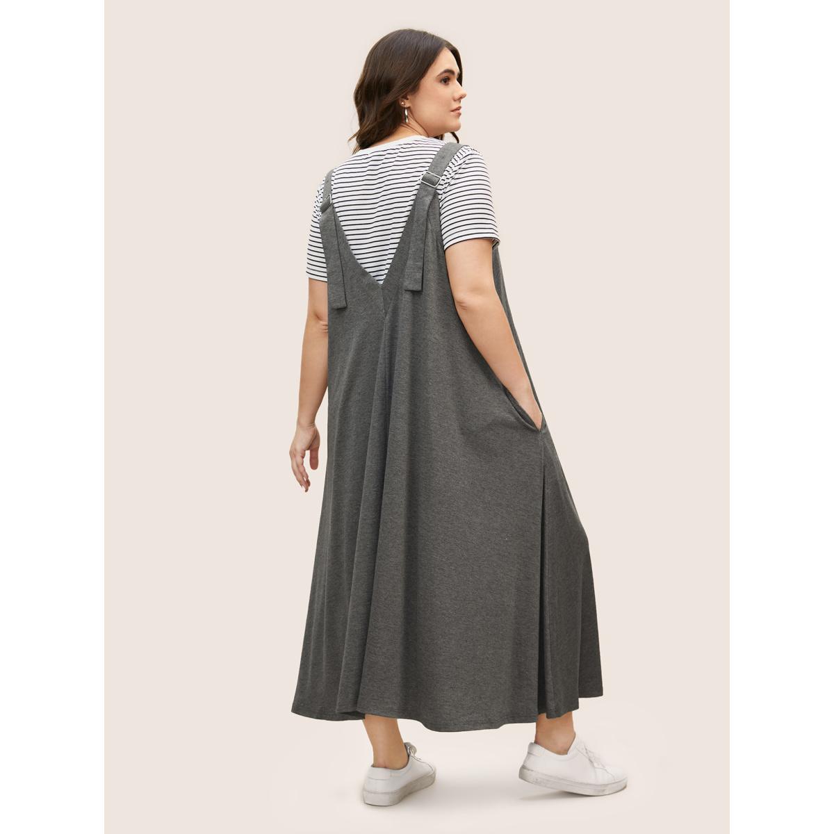 Plus Size Supersoft Essentials Plain Adjustable Straps Dress DarkGray Women Casual Non Sleeveless Curvy BloomChic 10/M Product Image