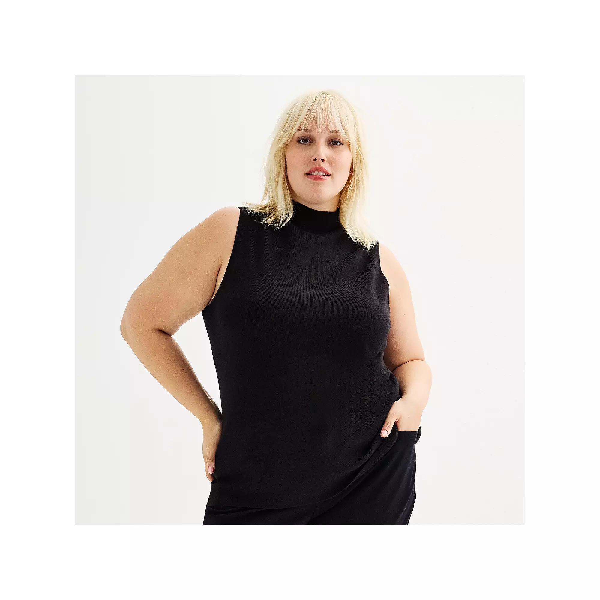 Plus Size Nine West Mockneck Sleeveless Sweater, Women's, Size: 0X, Mineral Black Product Image