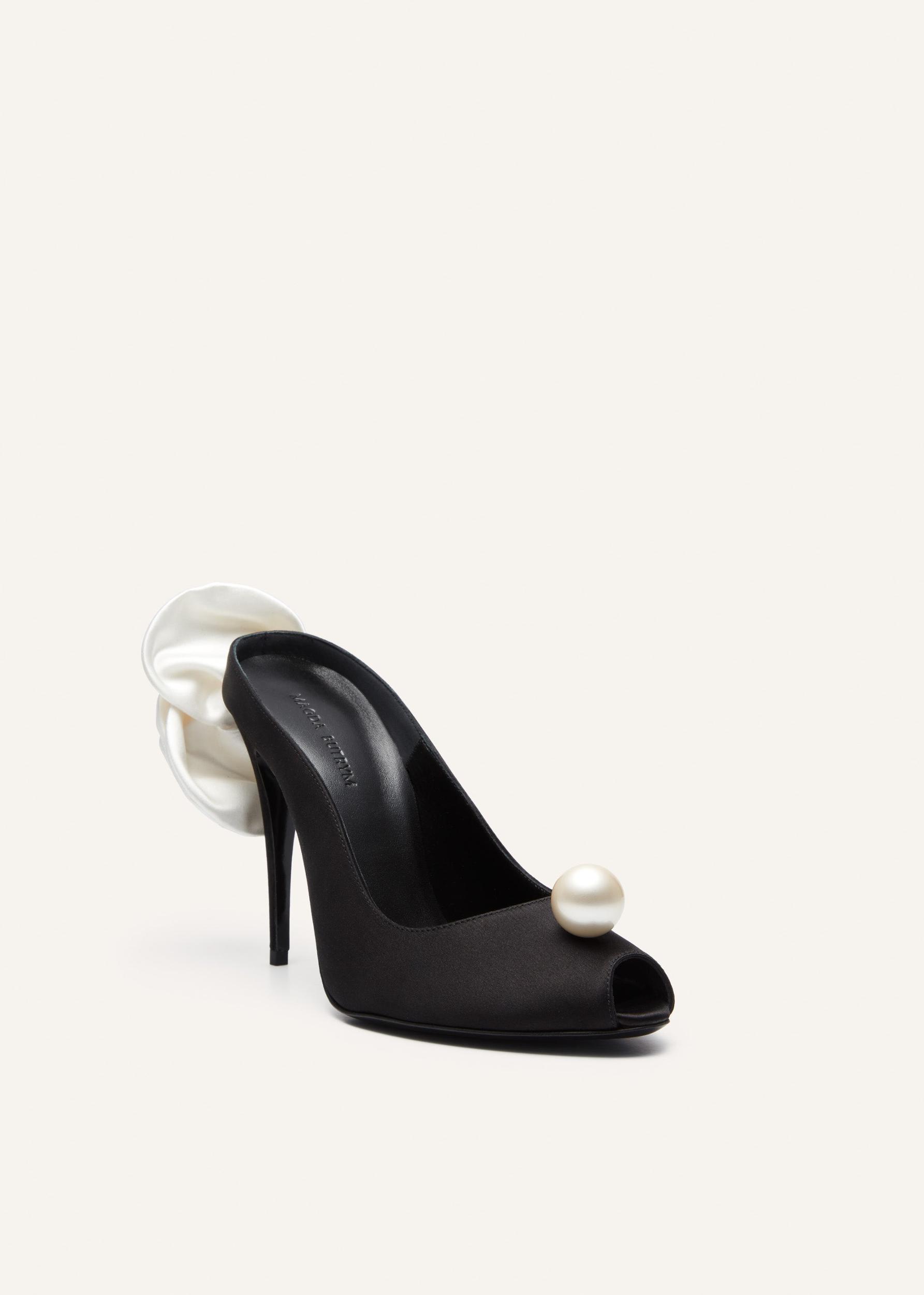 Peep toe mules in black satin Product Image