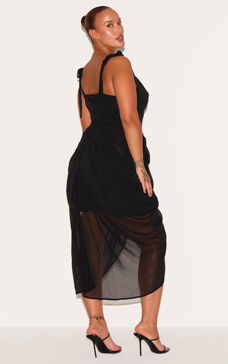 Plus Black Underwire Detail Draped Midi Dress Product Image