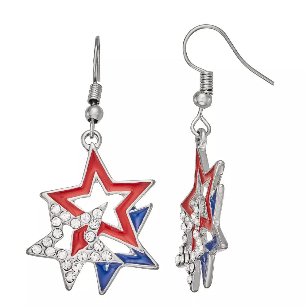 Silver Tone Patriotic Stars Dangle Earrings, Women's, Multi Product Image
