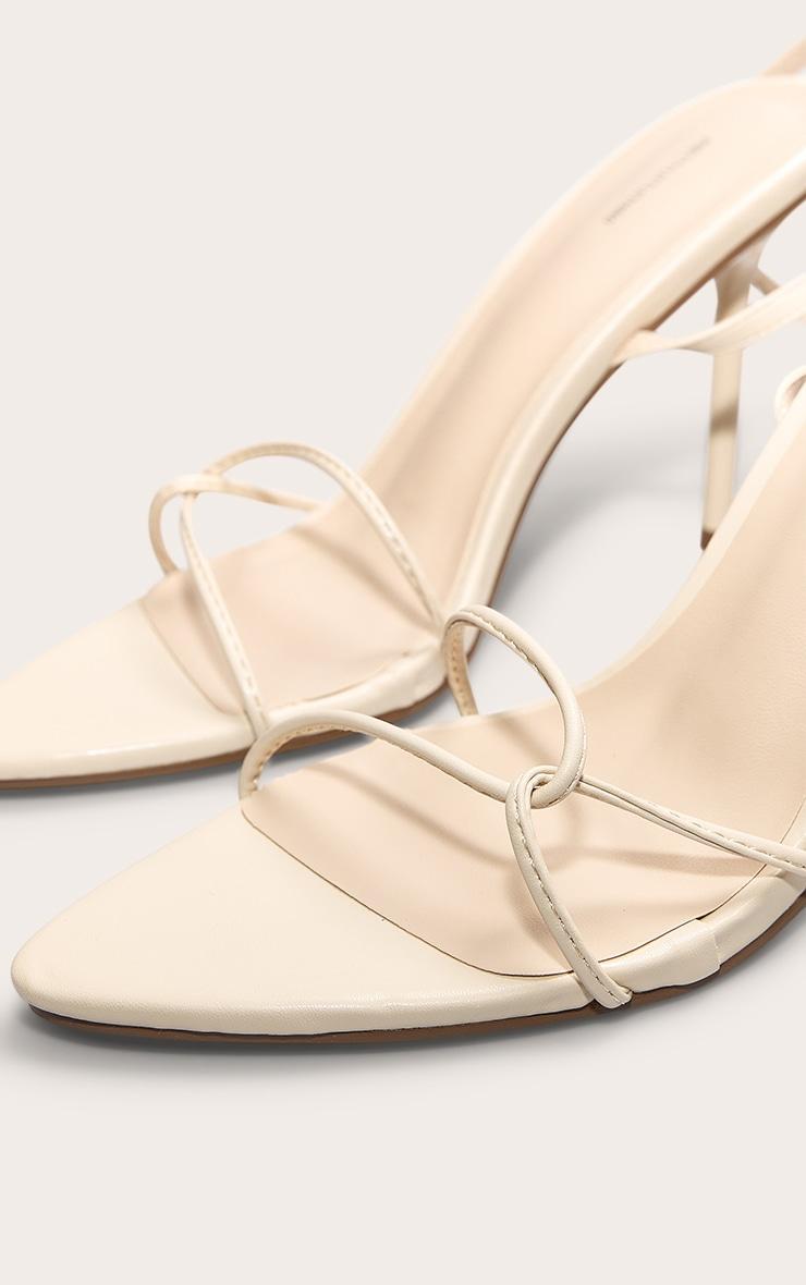 Cream Pu Point Toe Thin Strappy High Stiletto Heeled Sandals Product Image