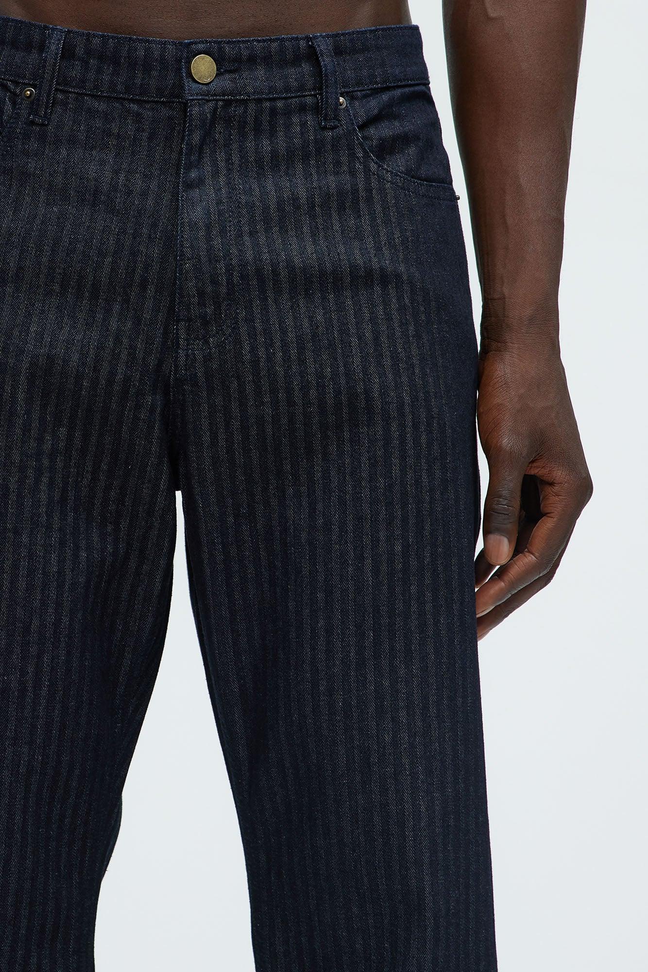 Herringbone Denim Straight Jeans - Indigo Product Image