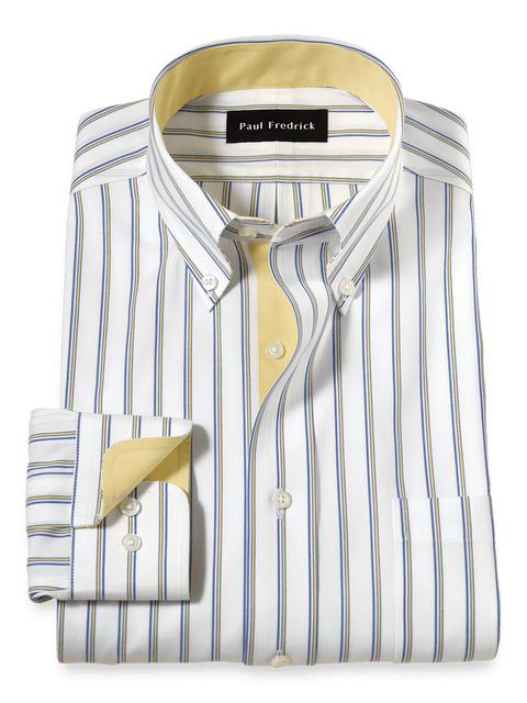 Comfort Stretch Non-Iron Stripe Dress Shirt With Contrast Trim - Blue/yellow Product Image