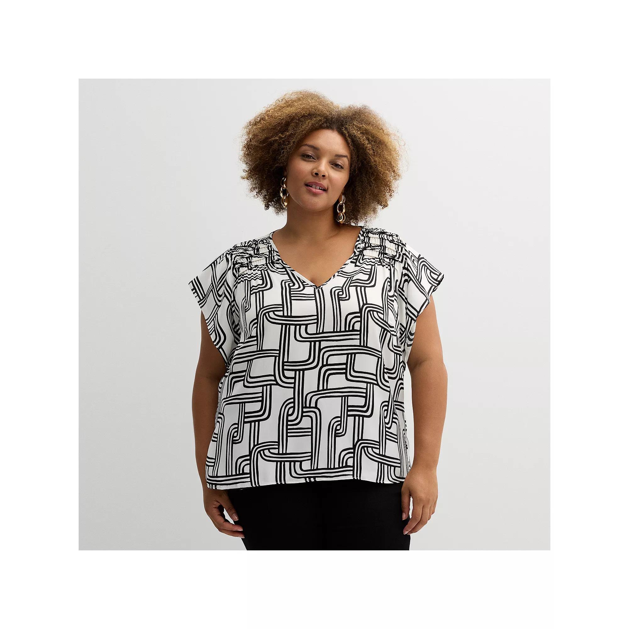 Plus Size Nine West V-Neck Blouse, Women's, Size: 1XL, Blue Bold Birds Product Image