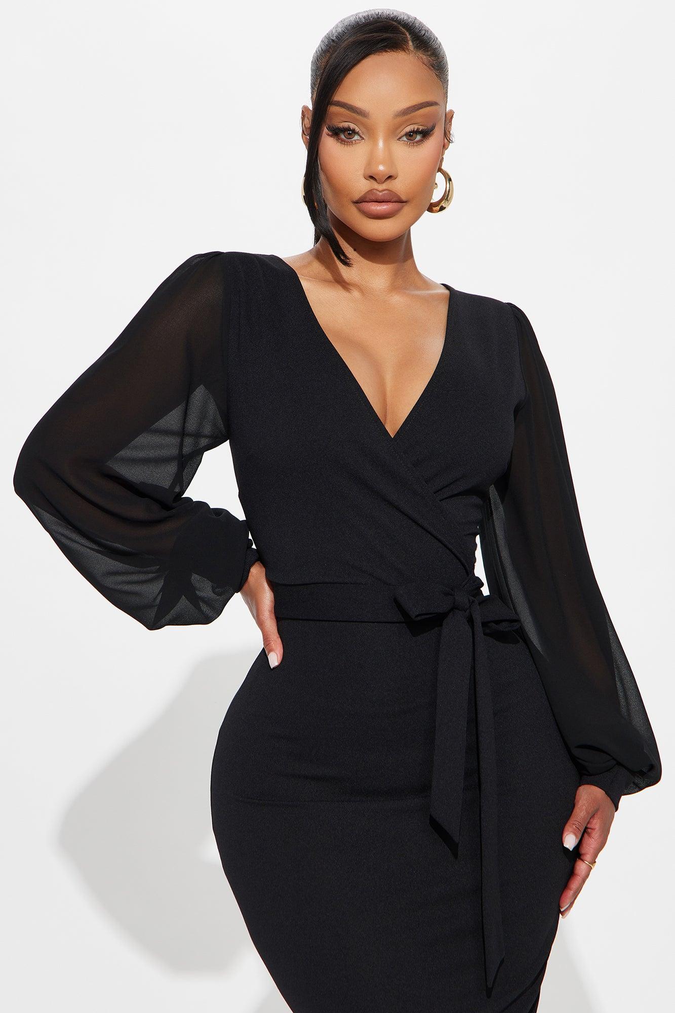 Renee Surplice Tie Waist Midi Dress - Black Female Product Image