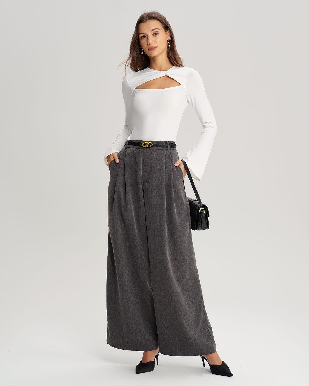 White Round Neck Cutout Slim Tee Product Image