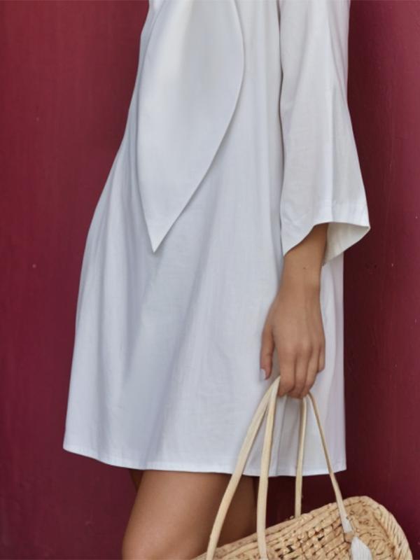 Loose Three-Quarter Sleeves Solid Color Stand Collar Mini Dresses Shirt Dress Product Image