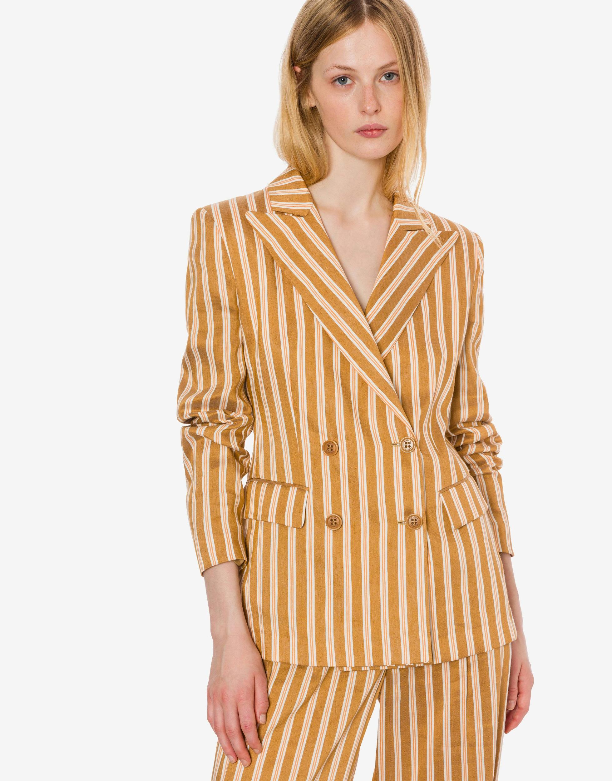 Linen viscose striped double-breasted jacket Product Image