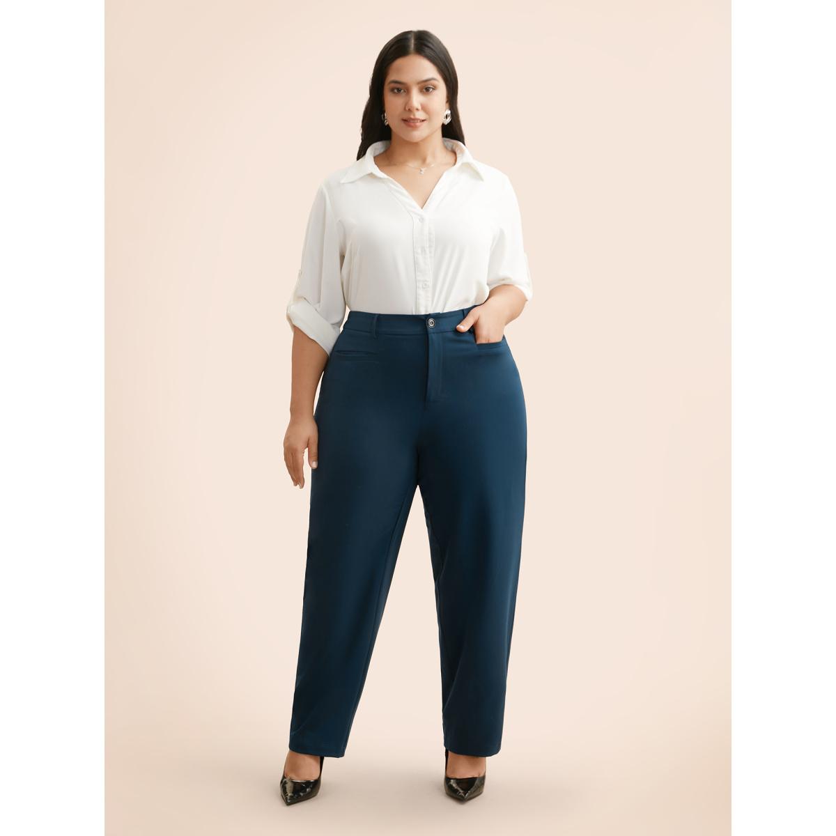 Plus Size Straight Leg Single-flap Pocket Pants Women Indigo Casual Straight Leg Mid Rise Everyday Pants BloomChic 26/4X Product Image