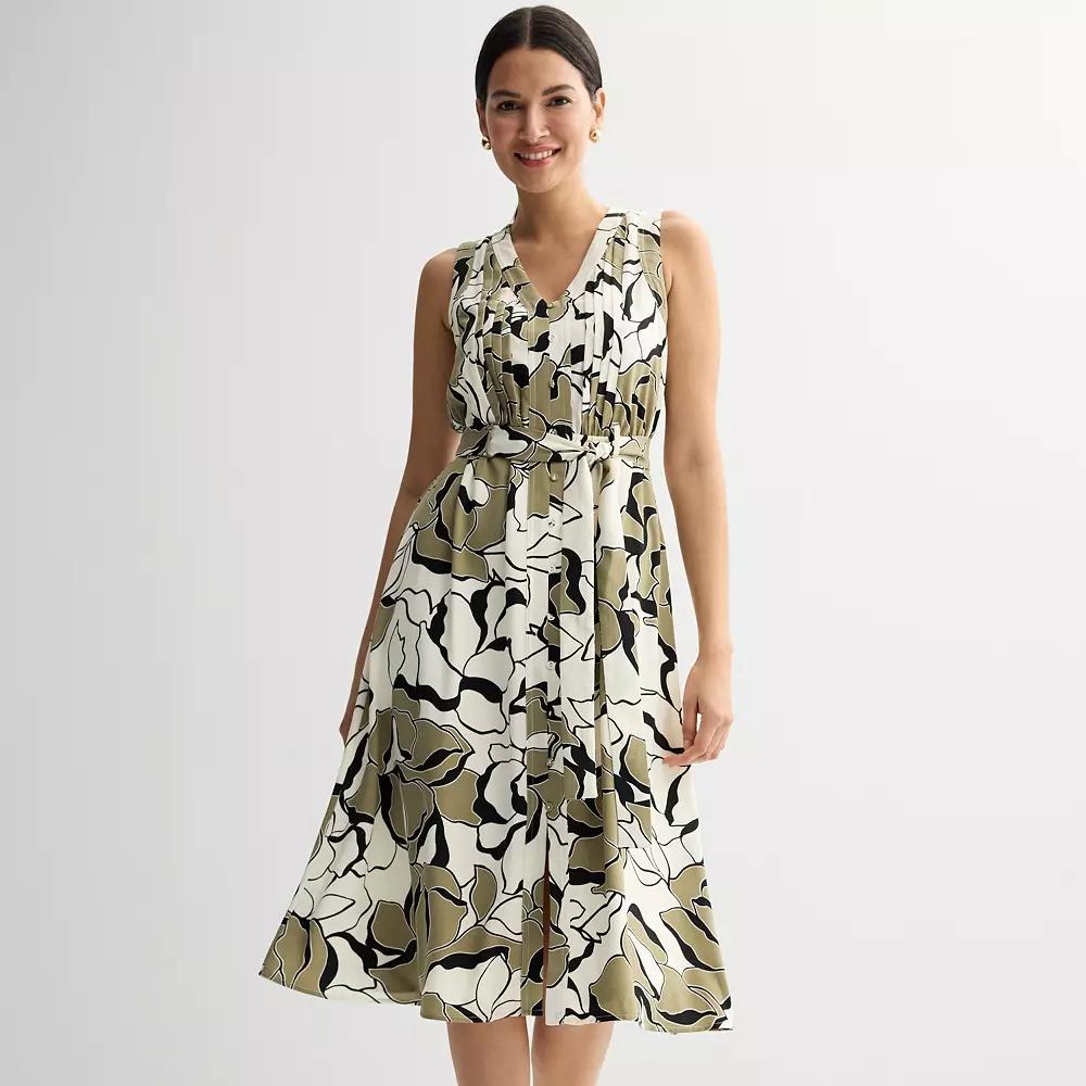 Women's Nine West Pintuck Crepe Sleeveless Midi Dress, Size: Small, Green Crystal Bloom Product Image