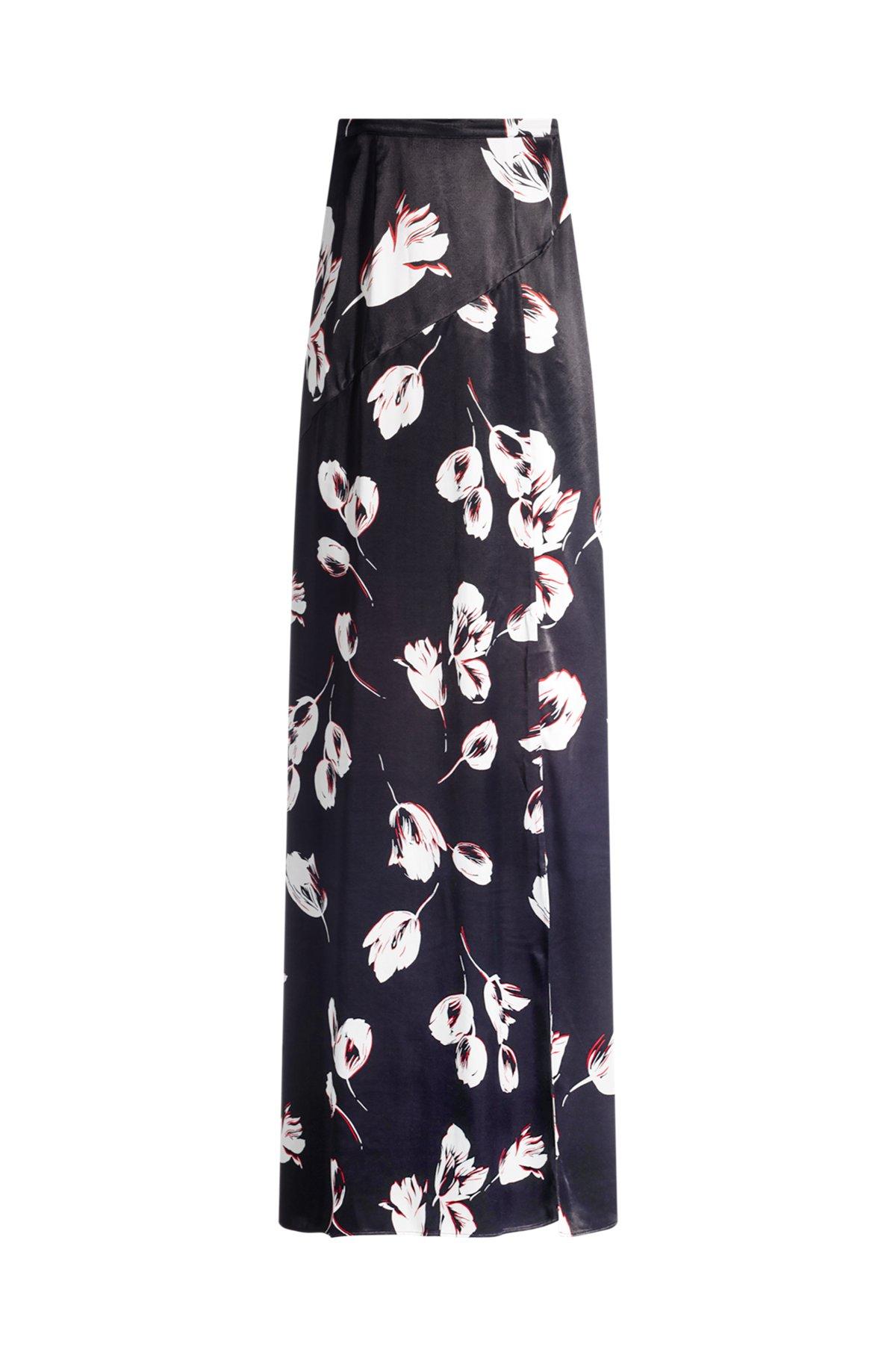 Satin midi skirt with tulip print Product Image