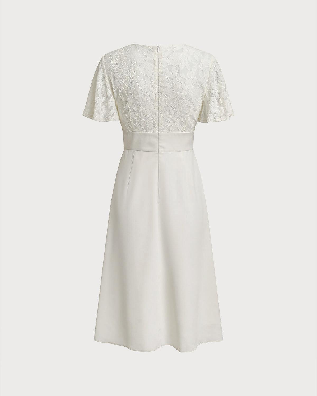 White Textured V-Neck Midi Dress Product Image