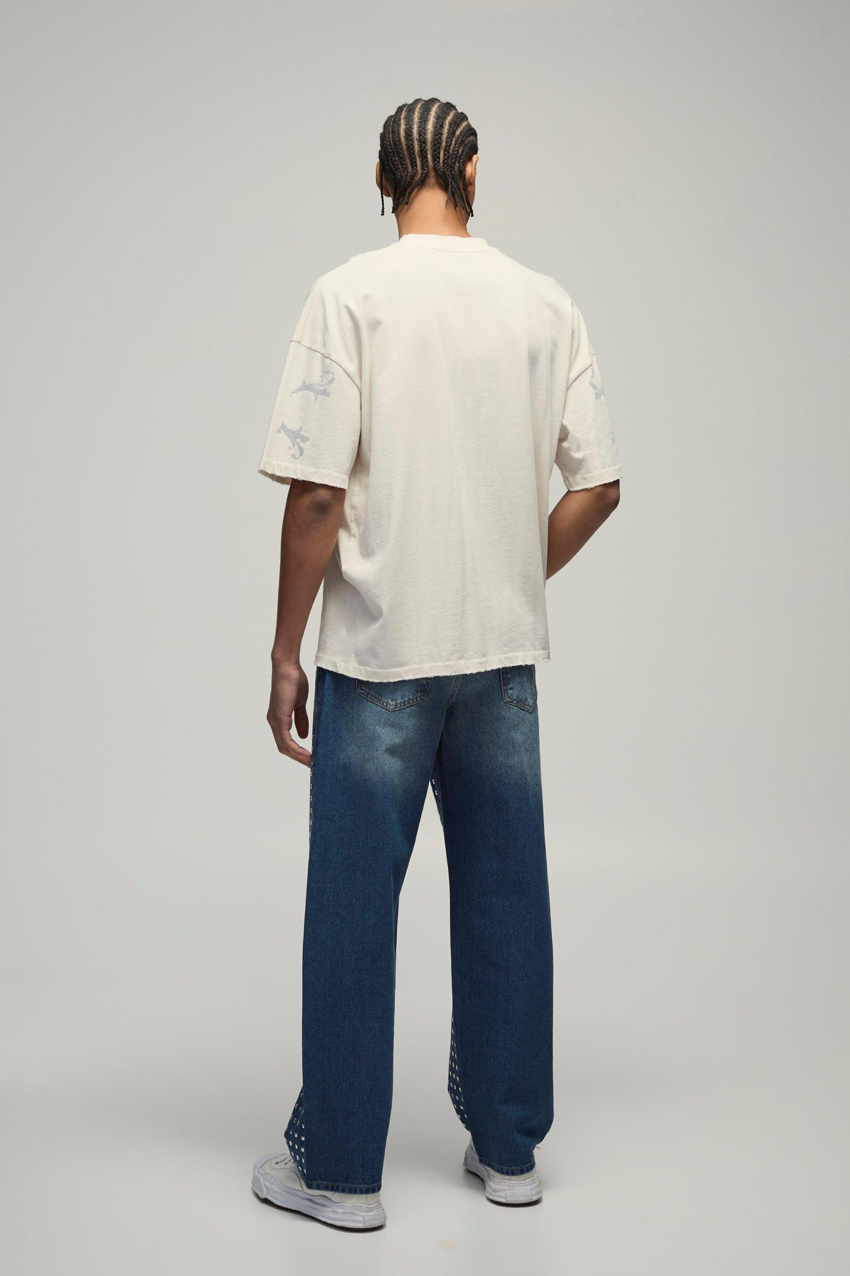 Relaxed Rigid Studded Denim Jeans | boohooMAN USA Product Image