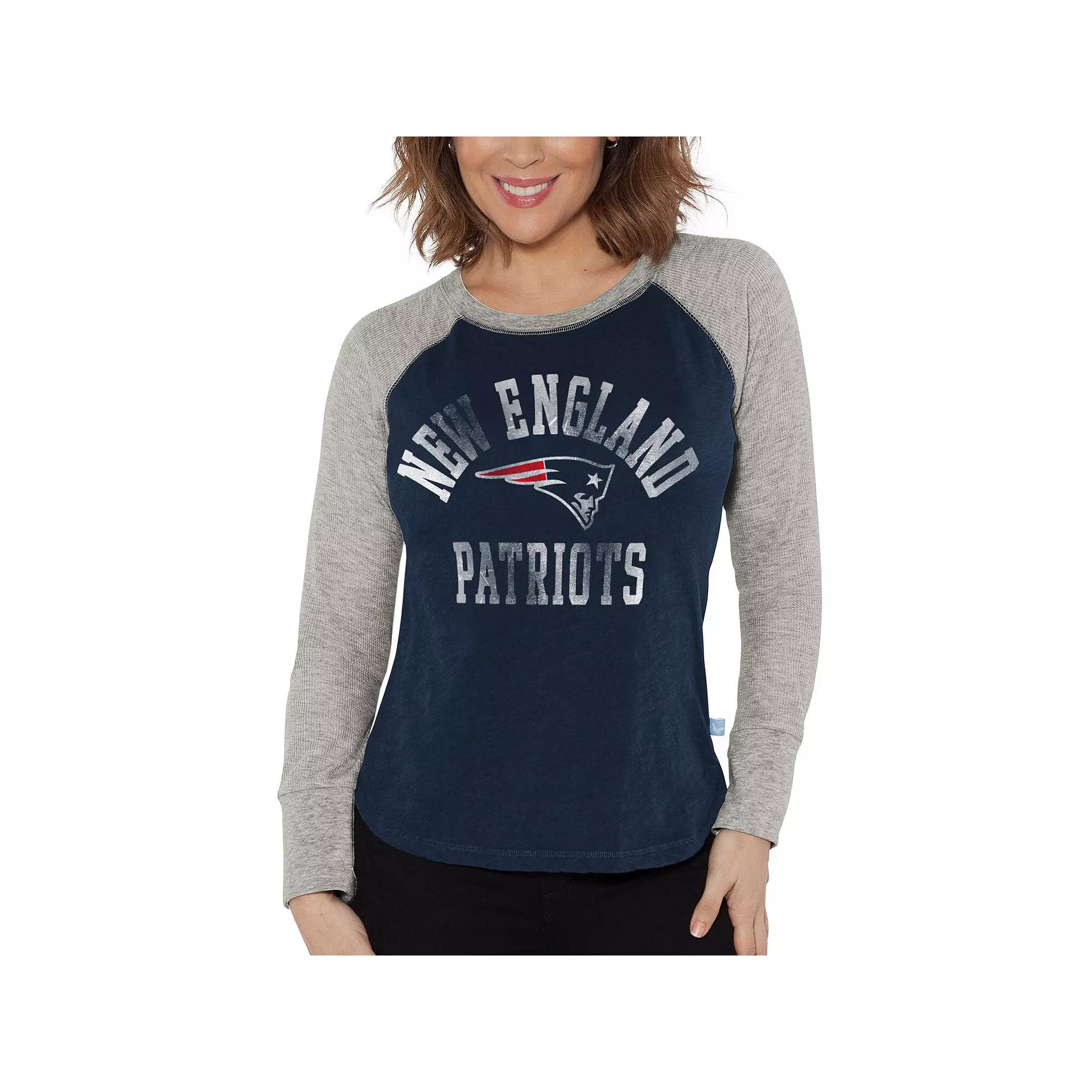 Women's G-III 4Her by Carl Banks Navy/Heather Gray New England Patriots Waffle Knit Raglan Long Sleeve T-Shirt, Size: Large, Blue Product Image