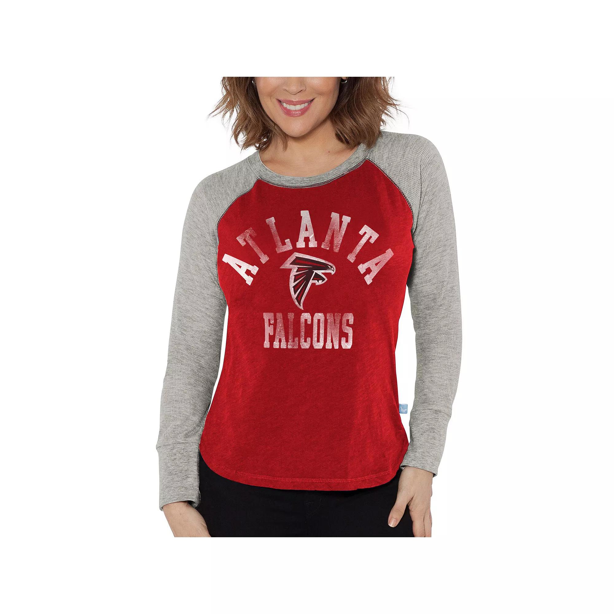 Women's G-III 4Her by Carl Banks Royal/Heather Gray Los Angeles Rams Waffle Knit Raglan Long Sleeve T-Shirt,  Product Image