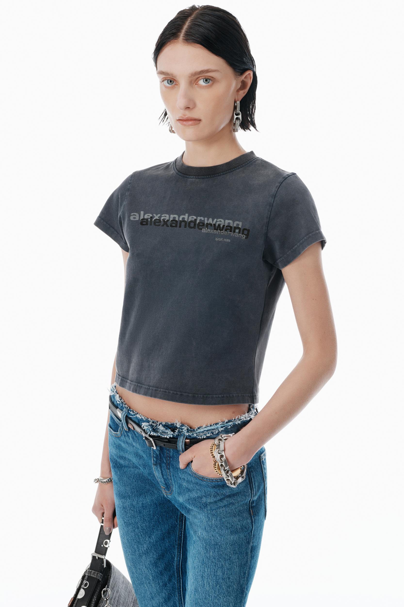 Black Cotton Shrunken Logo Tee Product Image