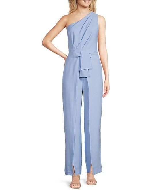 Alex Marie Petite Size Aliza One Shoulder Wide Leg Crepe Jumpsuit Product Image