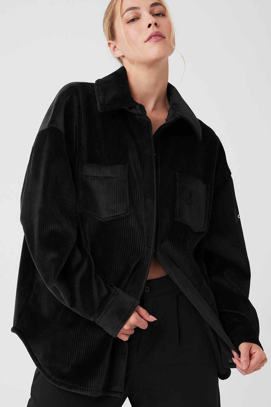 Ribbed Velour Mountain Side Shacket - Black Female Product Image